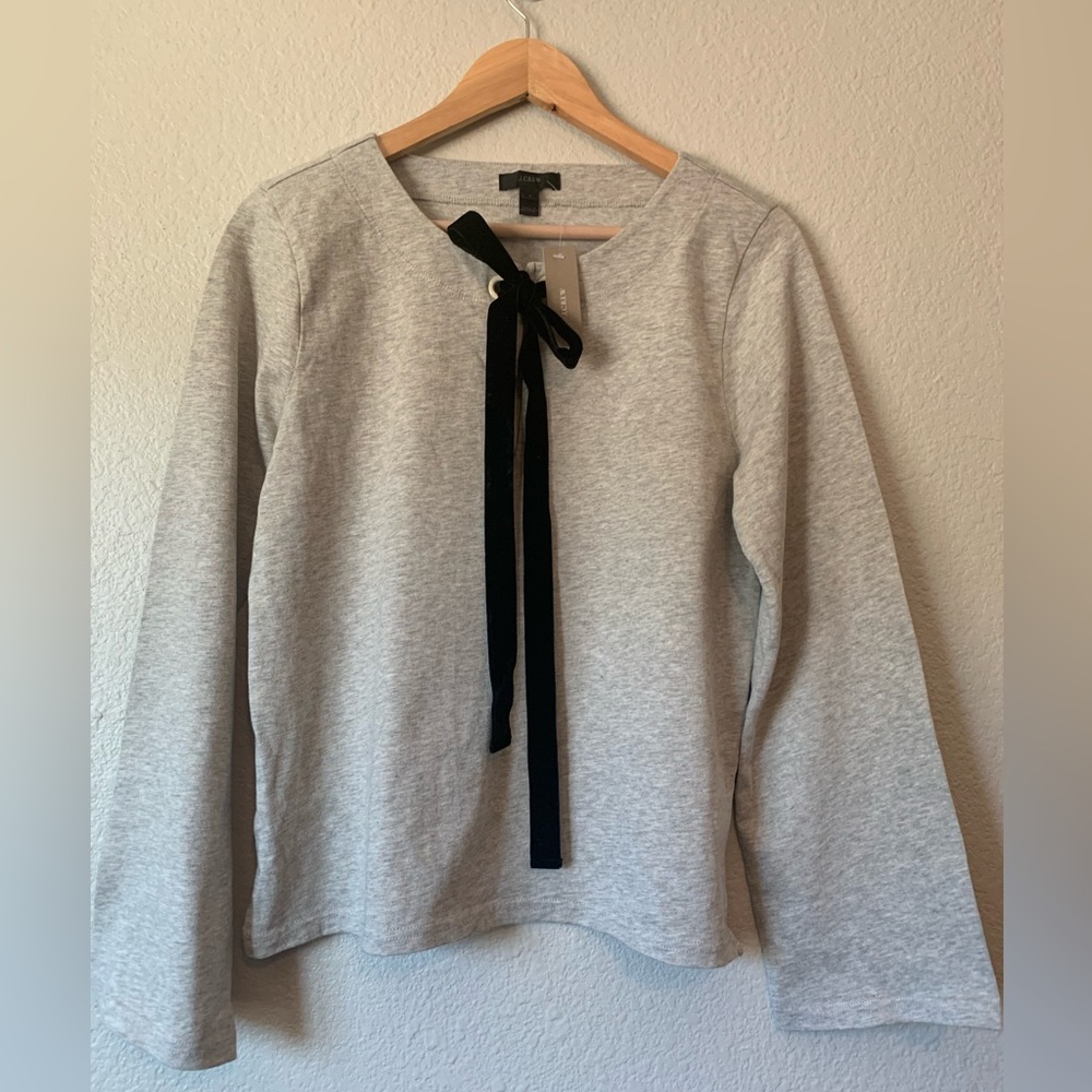 J crew large gray tie neck long sleeve top NWT